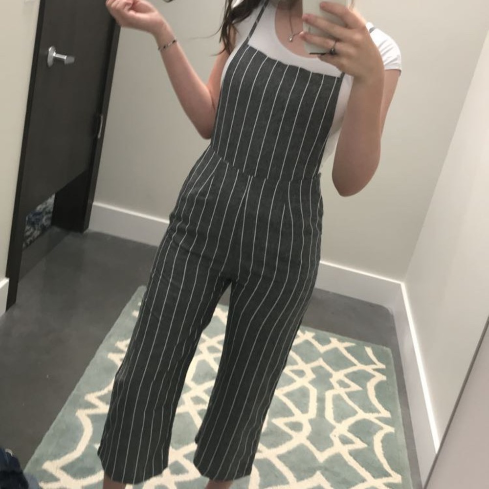 grey stripe jumpsuit